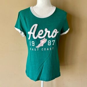 Aeropostale Classic Crew XL Aero 1987 East Coast Green White Shirt Top Tee